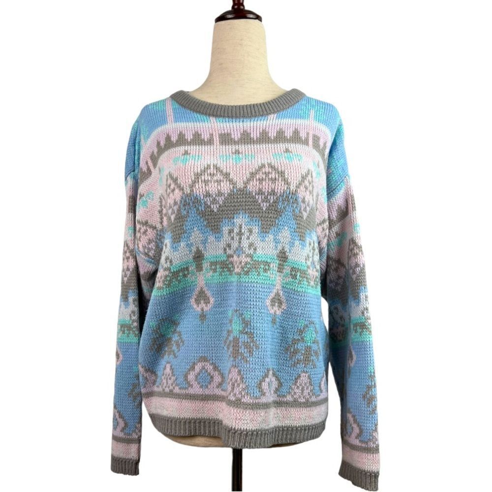 Vintage 80s DEB Sweater Pastel Kawaii Fairy Kei Heart Design Large